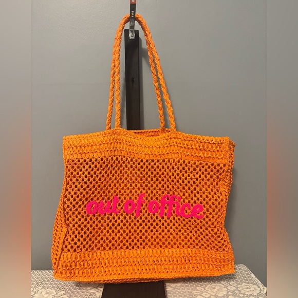 Handbags - Neon Orange and Pink “Out of Office” Raffia Tote - New without tags